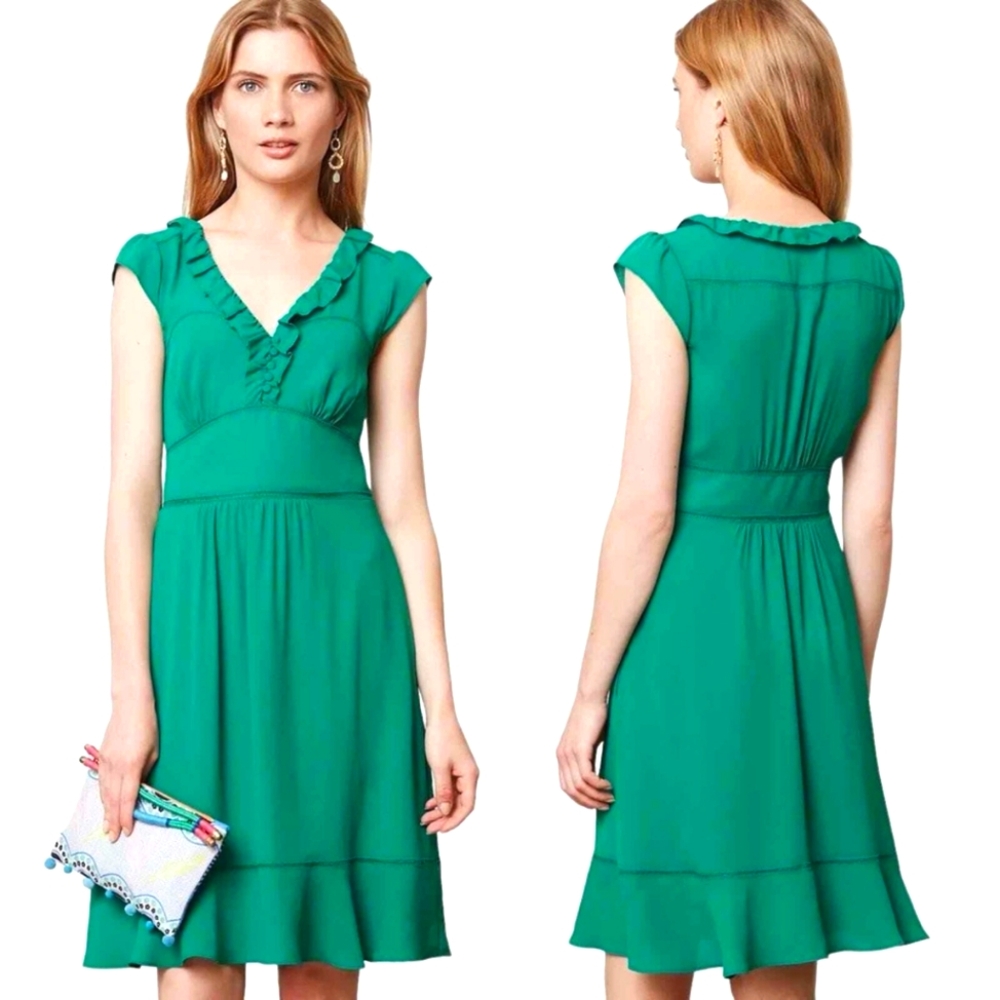 Maeve Pindot Green Della Ruffle Dress